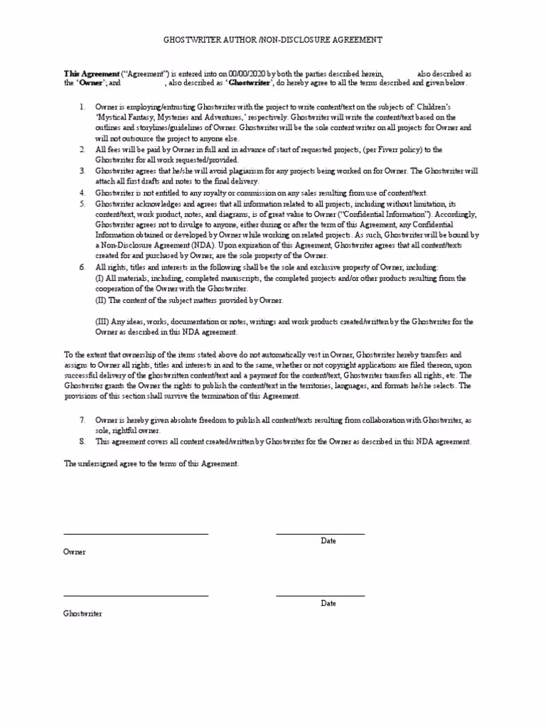 ghost producer contract